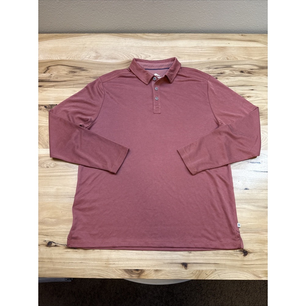 Tommy Bahama Men's Costa Vera Long Sleeve Polo Shirt Red Deep Havana Size Large
